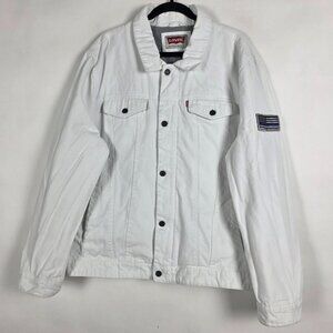 Levis Cotton Flag Mens 2XL Long Sleeve White Denim Jean Button Jacket